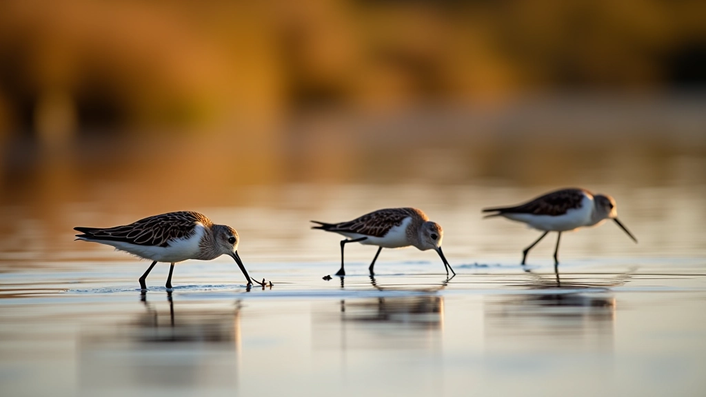 Common waders at Tramore marsh - redshanks and curlews feeding in shallow water